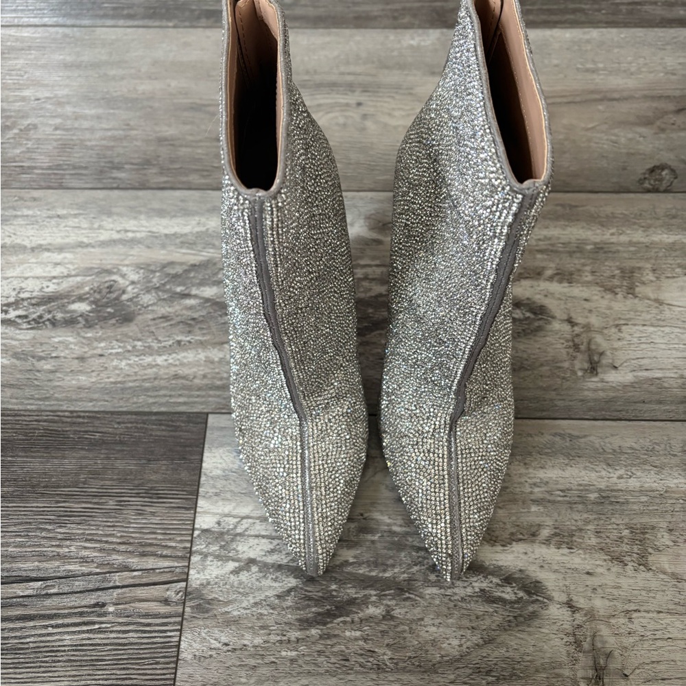 Steve Madden Silver Crystal Pointed Toe Booties